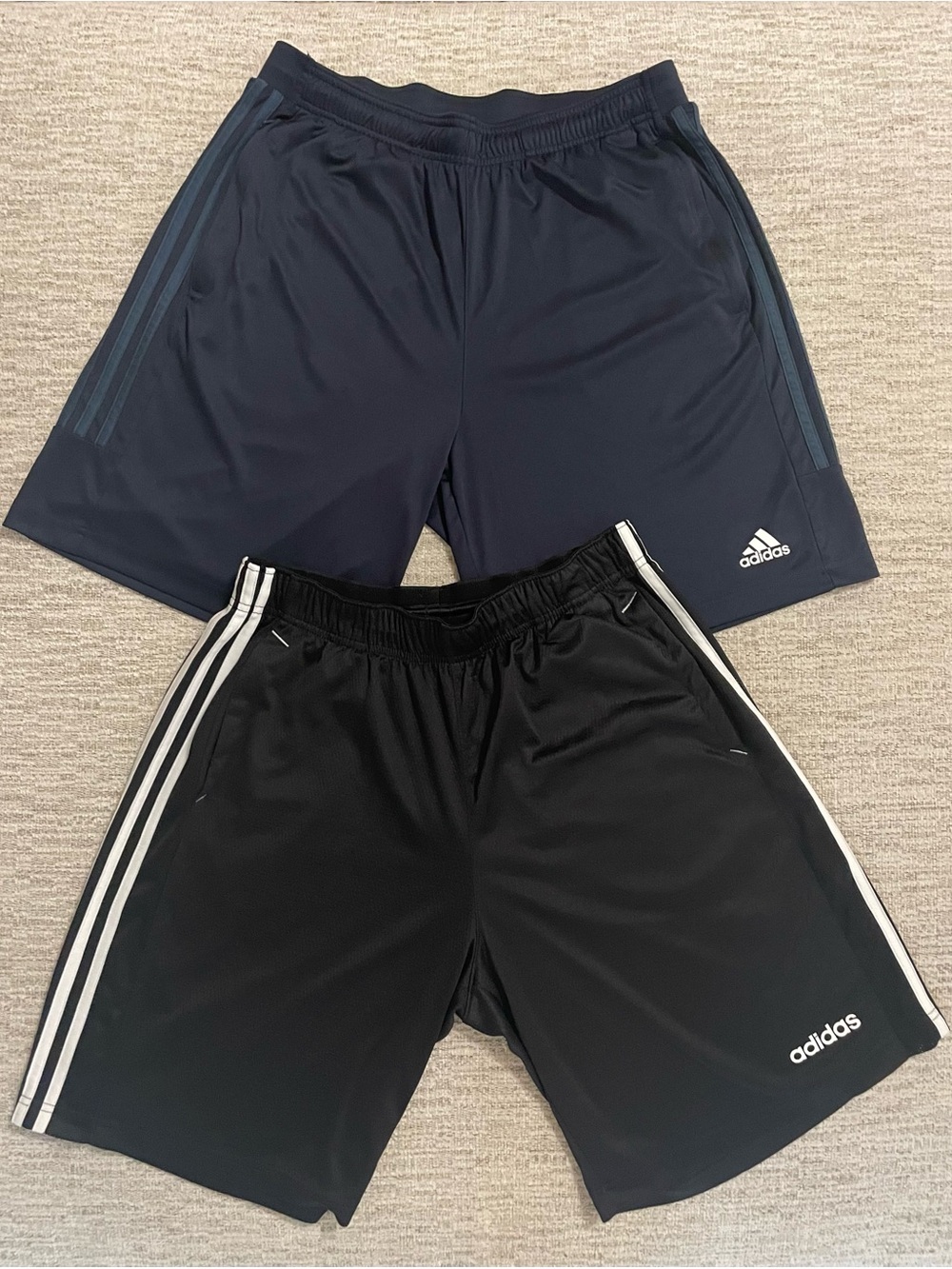 Adidas Mens L 2 Pack Shorts Black Navy Climalite Aeroready 3 Stripe EUC - Picture 16 of 16